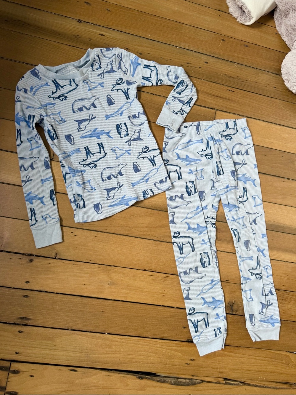 Carters Light Blue Animal Print Thermal Pajama Set